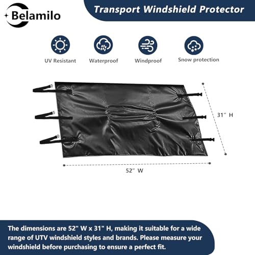 Image of Transport Windshield Protector, UTV Windshield Cover Heavy Duty Neoprene Protector Cover 52 inch W x 31 inch H