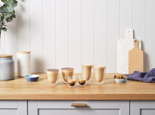 De'Longhi America 551329971 Fancy Collection double Walled Thermo Espresso, Cappuccino & Latte Macchiato Glasses (Set of 6), Clear