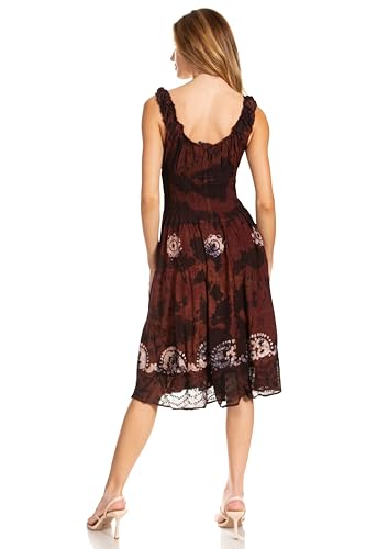Image of Sakkas Alba Women's Off The Shoulder Smock Ruffle Midi Dress Tie Dye & Embroidery