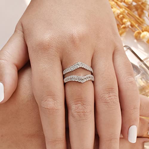 Newshe Jewellery AAAAA Cz Curved Bridal Ring Enhancer Guard for Women Engagement Rings 925 Sterling Silver White Gold Size 5-104