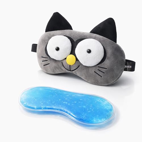 Image of Jenna Sleeping Eye Mask for Sleeping for Women Sleep Mask Blind Fold Eye Cover for Sleep Soft Plush Frog Eye Mask for Kids and Adults Eyemask Lightweight & Durable (3DCatGrey-Gel)