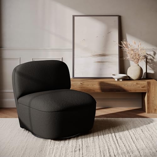 BELLEZE Modern Upholstered Swivel Accent Chair with Hidden Storage, 360° Rotating Chair, Easy Assembly Compact Chair for Living Room, Bedroom, Office, Space-Saving Design - Black