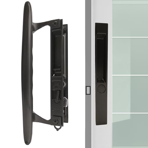 ACEPLANET Flush Mount Non-Keyed Sliding Glass Door Handleset 6-5/8 H.C. Fits 1 to 1-1/8 Thick Doors Features Night Lock & Hook Latch Non-Handed Florida Bronze