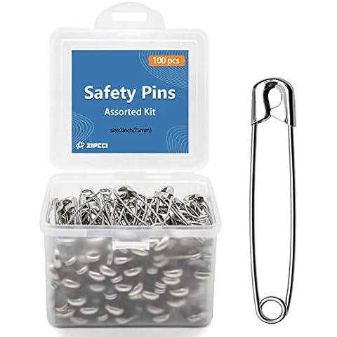 ZIPCCI 3 inch Safety Pins, 100 Pcs Safety Pins Heavy Duty, Large Safety Pins, Steel Wire (Large Size) Cover