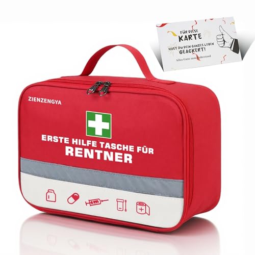 ZIENZENGYA Rentner Geschenk Frau, Renteneintritt Geschenk Set, Erste Hilfe Tasche für Rentner, Geschenk für Frauen, Rente Ruhestand für Kollegen(Rot, Ohne Inhalt)