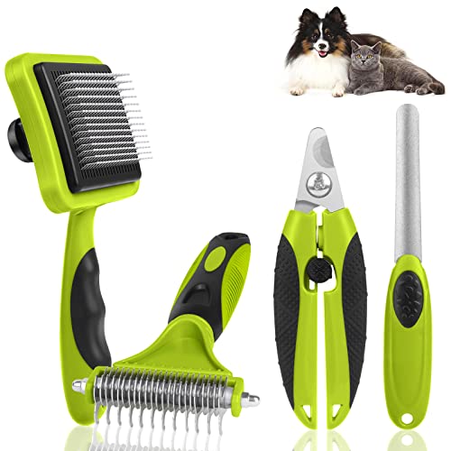 VSSHE Haustierpflege Bürste,4 in 1 Haustier Massage Kit Runder Kopf Stahl Haustier Hundebürste Katzenbürste Profi Katzen Bürste Krallentrimmer für Hunde und Katzen mit Langen oder kurzen Haaren Cover
