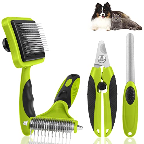 VSSHE Haustierpflege Bürste,4 in 1 Haustier Massage Kit Runder Kopf Stahl Haustier Hundebürste Katzenbürste Profi Katzen Bürste Krallentrimmer für Hunde und Katzen mit Langen oder kurzen Haaren