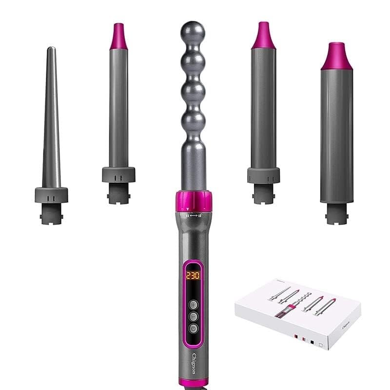 5-in-1 Hair Curling Iron Wand Set LCD Temperature Control Tourmaline Ceramic Instant Heat 19-32mm Barrels Dual Voltage 80