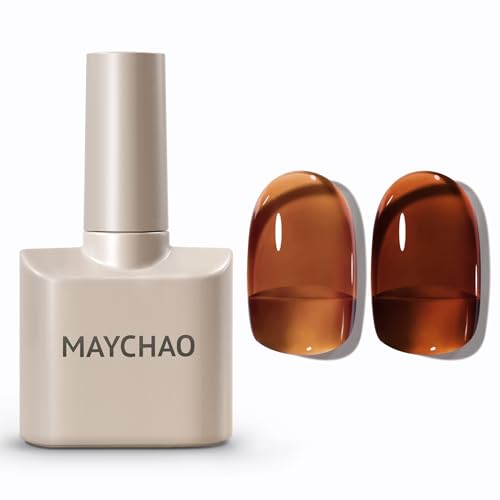 MAYCHAO 15ML Jelly Sheer Tortoise Gel Nail Polish 1Pc Transparent Hot Cocoa Amber Gel Polish Soak Off UV LED Translucent Nail Polish Nail Art Starter Manicure Salon DIY at Home