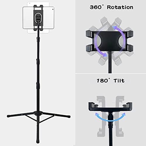 Raking Ipad Stand Floor, Ipad Tripod Stand Cell Phone Stand With Height Adjustable & Ipad Tripod Mount With 360° Rotating For (5.5"-12.9") Ipad Pro 12.9, Ipad Air Mini, Cellphone, Tablet, Kindle #TOP4