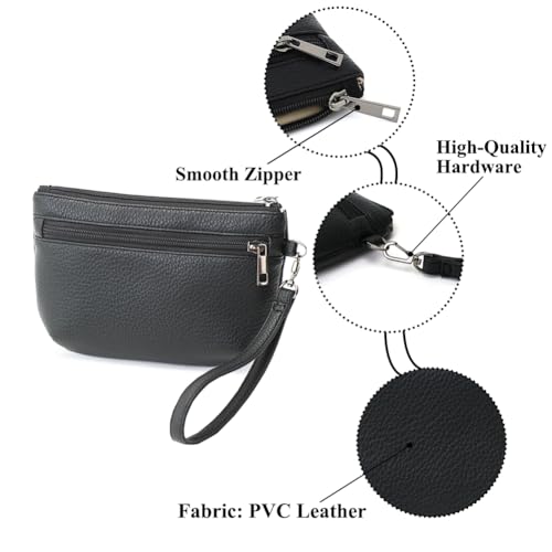Image of Small Wristlet Wallets for Women, Zip Clutch Bag with Wristlet Pouch, 3-Zipper Original Design
