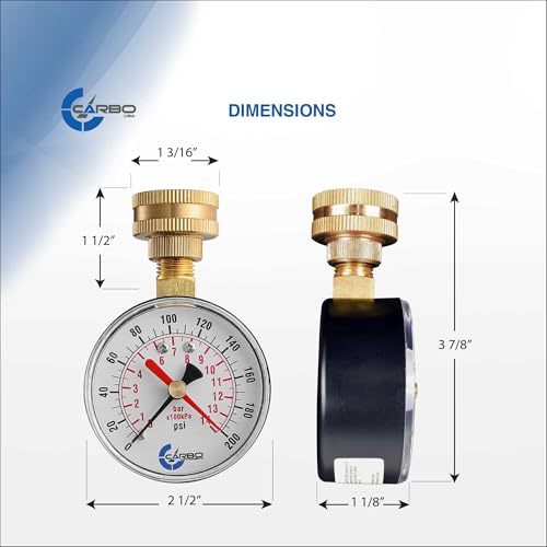 2-1234 water pressure test gauge 0-200 psi red max pointer 3434 female hose thread rust-free corrosion-resistant case brass connector for home garden rv indooroutdoor