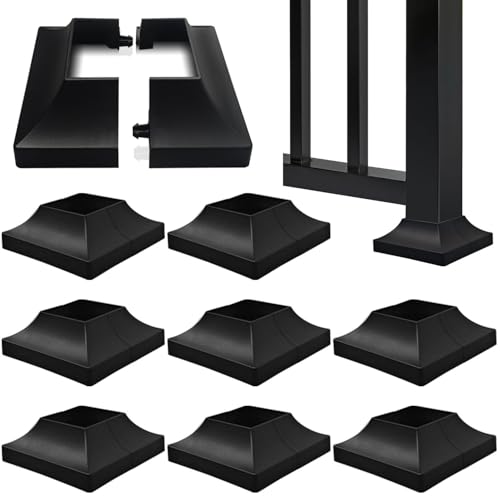 Plastic Post Base Cover Fit 2.5" Post, Square Post Base Trim, Post Base Plate Cover,Durable Fence Post Flange Skirt for Patio, Porch, Stair, and Railing Systems, UV-Resistant, Black
