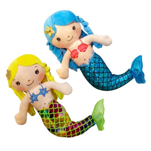 MOTHNUR 2 Piezas Muñecas Sirena de Peluche para Niñas de Colores Azul y Amarillo Muñecos de Algodón PP Suaves y Ligeros Juguetes de Cómodos para Abrazar y Decorar Camas o Sofás