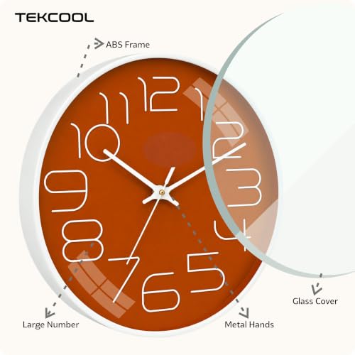 Image of TEKCOOL Plastic Digital Wall Clock 12 inch Silent Quartz Decorative Non-Ticking Classic Clock Battery Operated Round Easy to Read for Room /Home /Kitchen /Bedroom /Office /School-(Orange White)'