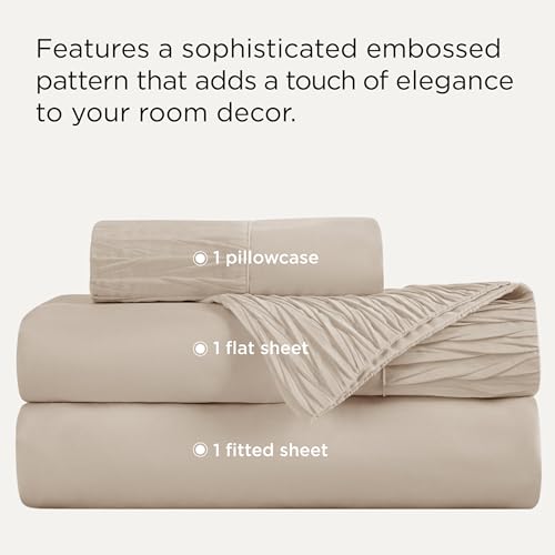 Image of Bedsure Twin Sheets Set - 3 Pieces Soft Twin Bed Sheets - Breathable & Cooling - Hotel Luxury - Easy Care Polyester Microfiber Bedding for Women, Men, Beige