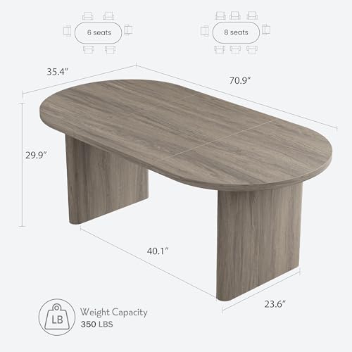 Image of GarveeHome Oval Dining Table for 6-8 People, Long Large Kitchen Table with Thick Sturdy Wooden Base, Farmhouse Dining Room Table for for Kitchen, Living Room, Office (70.87 inch Long,Grey Walnut)