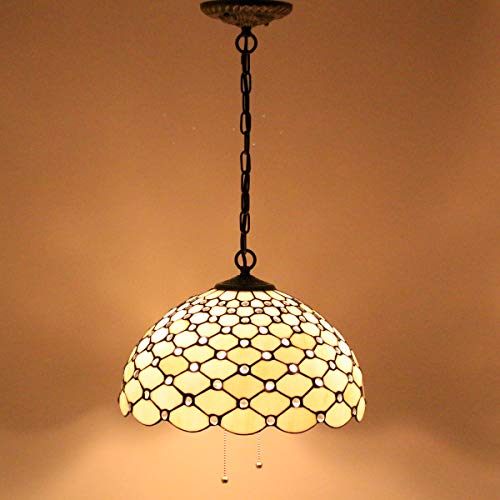 Image of WERFACTORY Tiffany Pendant Light Fixture Stained Glass 16 Inch Hanging Lamp