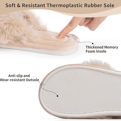 Womens Fuzzy Slippers with Box Memory Foam Soft Gifts for Women Mom Ladies Open Toe Fluffy Faux Fur Flip Flop Thong Slippers Bedroom Indoor Slides Shoe Birthday Valentines4