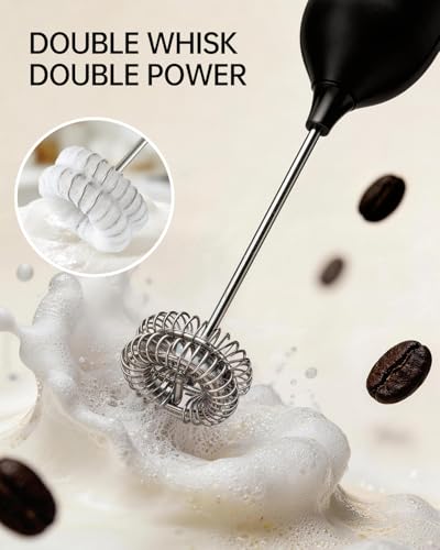 Image of CIRCLE JOY Rechargeable Milk Frother Handheld with Stand, Dual Spring Whisk Head Electric Coffee Frother Foam Maker, Portable Drink Mixer for Cappuccino, Latte, Matcha, Black