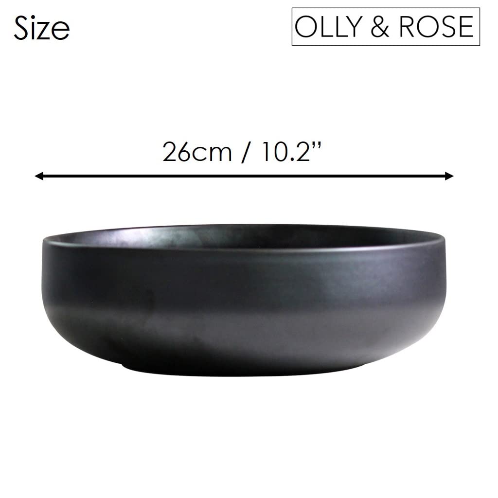 Olly & Rose Oxford - Cuenco grande de cerámica de 26 cm, para ensalada, cuenco decorativo para servir cocina y mesa de café, cerámica negra, cuenco extragrande para pasta