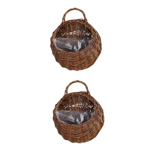 BESPORTBLE 2pcs Hanging Baskets Wicker Pot Rustic Basket Wall-Mounted