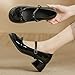 Women's Patent Leather Low Chunky Block Heel Mary Jane Pumps Fashion Classic Bowknots Round Toe Buckle Strap Work Pumps Casual Business Office Wedding Dress Shoes (Black,8.5)