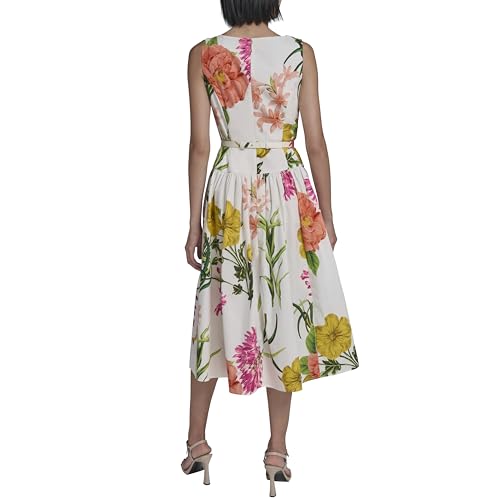 Image of Karl Lagerfeld Women's Sleeveless Boat Neck Drop Waist Belted Midi Dress