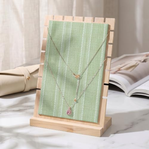 Goujuumlncy Necklace Display Stand Olive Green and White Striped Detachable Necklace Holder Jewelry Display Storage, Modern Minimalist Lines Wooden Jewelry Organizer for Selling 7x3x9in