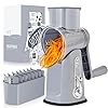 SUSTEAS Rotary Cheese Grater with Handle - Vegetable Shredder with 5 Well-designed Blades & Strong Suction Base,Round Mandoline Slicer & Food Chopper for Kitchen,with Blade Storage Box(Gray)