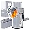 SUSTEAS Rotary Cheese Grater with Handle - Vegetable Shredder with 5 Well-designed Blades & Strong Suction Base,Round Mandoline Slicer & Food Chopper for Kitchen,with Blade Storage Box(Gray)