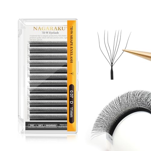 NAGARAKU 7D W Premade Fans Lash Extensions 0.07 D 11mm Matte Black