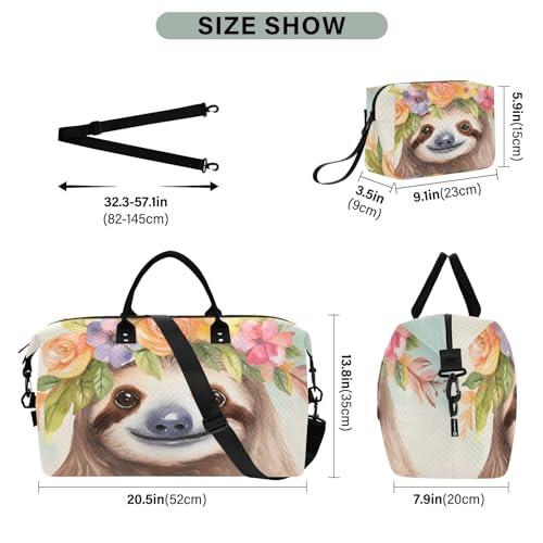 Large Travel Duffel Bag, Happy Sloth Garland Sport Tote Gym Bag, Shoulder Weekender Overnight Bags for Women Men, Carry On Luggage with Toiletry Bag3