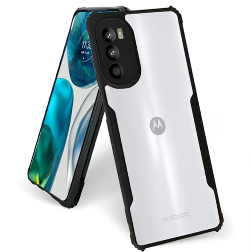 Image of AIBEX Crystal Clear Back Cover Case for Motorola G82 5G | 360 Degree Protection | Shock Proof Design | Transparent Back Cover Case (PC & TPU, Black Bumper)