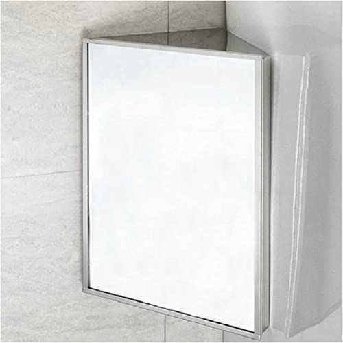 Armario esquinero triangular de acero inoxidable montado en la pared con espejo y organizador de medicamentos