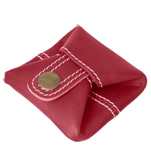 Image of Contacts Handcrafted Leather Coin Pouch - Compact Change Holder & Mini Wallet for Men & Women - Red