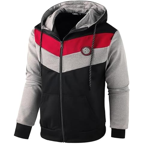 Ywenaisy Sweat Zippé Homme Noir-Rouge Cover