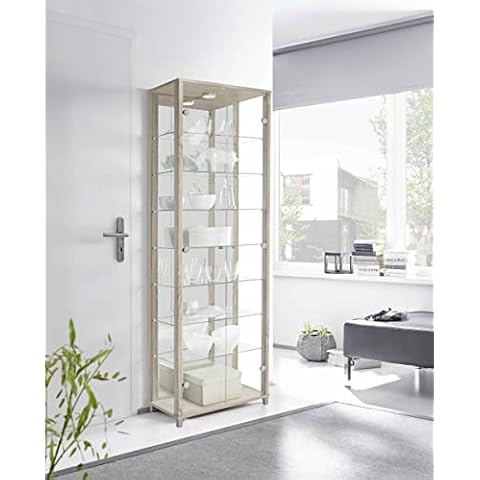 möbelando Vitrine Glasvitrine Standvitrine Vitrinenschrank Berlin VI Sonoma-Eiche Cover