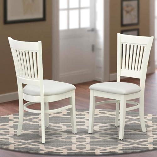 Image of East West Furniture VAC-LWH-C Vancouver Dining Room Chairs - Linen Fabric Upholstered Wooden Chairs, Set of 2, Linen White