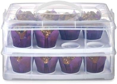 LAKELAND Oblong Tiered Cake Caddy and Cupcake Carrier - Holds 24 cup cakes