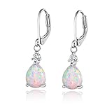 GEMSME White Gold Plated Teardrop Opal Dangle Earrings For Women(platinum-plated)