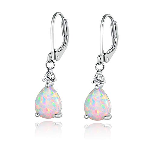 GEMSME White Gold Plated Teardrop Opal Dangle Earrings For Women(platinum-plated)