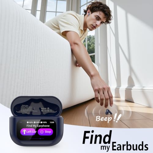 Image of Thunelec Wireless Earbuds with Touch Screen, 2026 New Bluetooth 5.4 Headphones with ANC /ENC Mic, 50H HiFi Stereo Ear Buds with 5 EQ Modes, Transparency Mode, IPX7 Earphones for Running /Fitness, Blue
