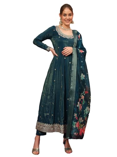 Image of SHOPPING QUEEN Women's Silk Embroidered Kurta, Pyjama & Dupatta Set