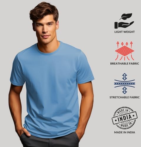 Image of ADRO Men's Cotton Regular Fit Combo Plain Solid T-Shirt Pack of 2