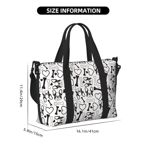 Carry On Duffle Bags Overnight Weekender Bags for Women, Cute French Bulldog Black White Personal Item Travel Bag, Travel Essentials Sport Gym Bag for Men Women2