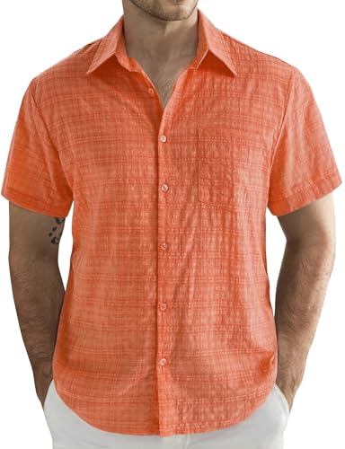 JOGAL Mens Button Down Shirt Short Sleeve Casual Plaid Button Up Shirt Summer Beach Vacation Hawaiian Shirts with Pocket