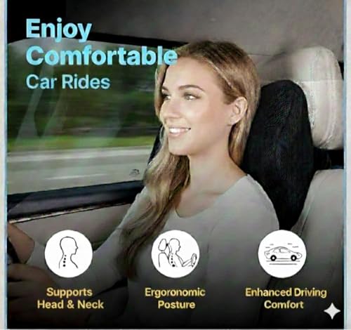 Image of Ultimate Car Neck Rest Pillow | Ultrasoft Pillow for Comfortable Car Rides | Superior Neck Support Cushion | Relieves Neck Pain | Hi-Per Foam Head Rest Pillow with Washable Velvet Cover | Black