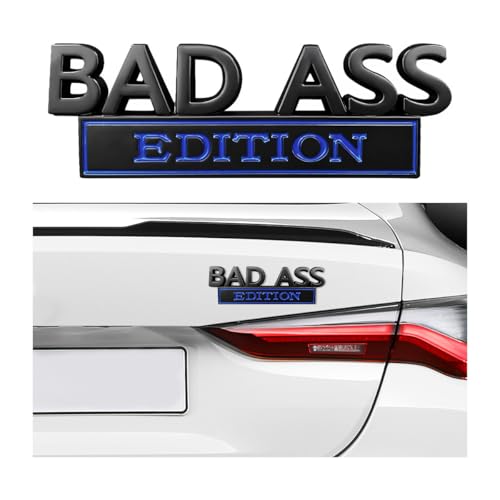 Image of Wevdn Car Bad Ass Edition Emblem, 3D Raised Funny Bad Ass Edition Metal Sticker Fender Badge Decal, Self-Adhesive Bad Ass Tailgate Hood Auto Body Decor, Exterior Car Accessories (Black&Blue)