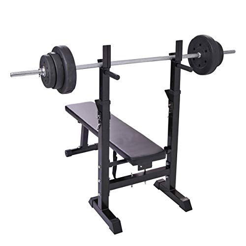Sardoxx Adjustable Folding Fitness Barbell Rack & Weight Bench Set With Tilt Adjustment Function, Full Body Strength Training, For Home Gym Black #TOP4